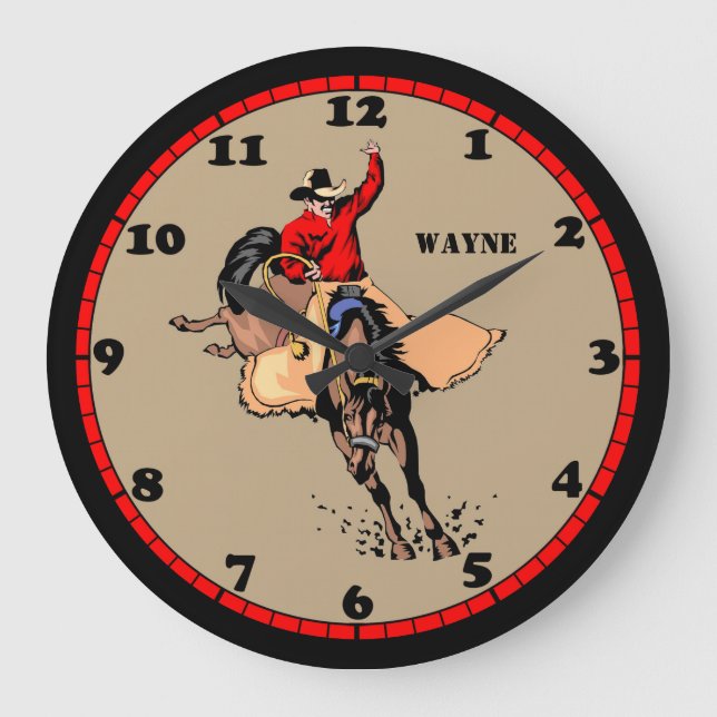 Grande Horloge Ronde Rodeo Cowboy Rouge et Tan Custom (Recto)