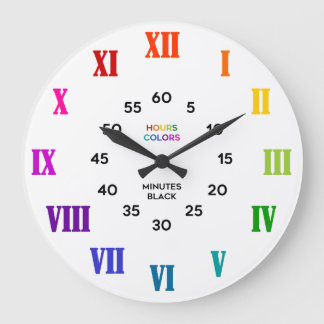 Grande Horloge Ronde Roman Numeral Rainbow Learn to Tell Time Classroom