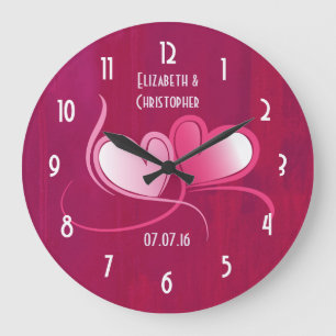 Grande Horloge Ronde Romantique 2 Coeurs Mariage Date Keepsaké