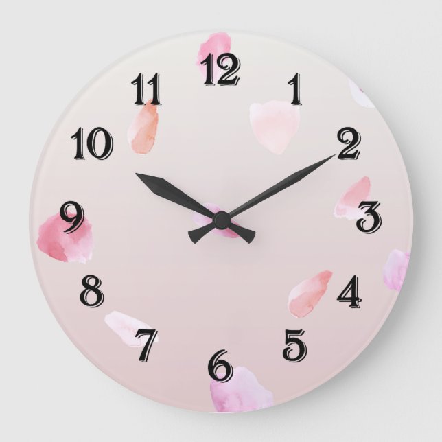 Grande Horloge Ronde Romantique rose pâle Rose pétal floral (Recto)