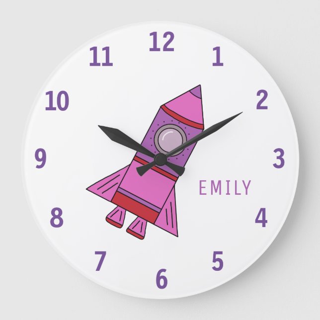 Grande Horloge Ronde Roquette rose Navire Nom de fille Espace fille  (Recto)