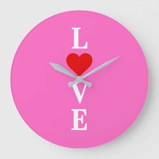 Grande Horloge Ronde Rose AMOUR Romantique Élégant (Recto)