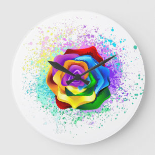Grande Horloge Ronde Rose arc-en-ciel colorée