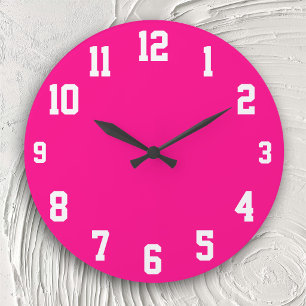 Grande Horloge Ronde Rose Chaud avec Numéros de Sport Blancs
