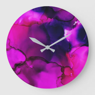 Grande Horloge Ronde Rose chaud et violet moderne Abstrait