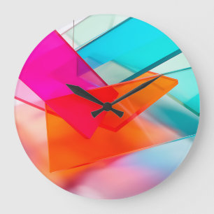 Grande Horloge Ronde Rose Cyan Moderne Géométrique Couches