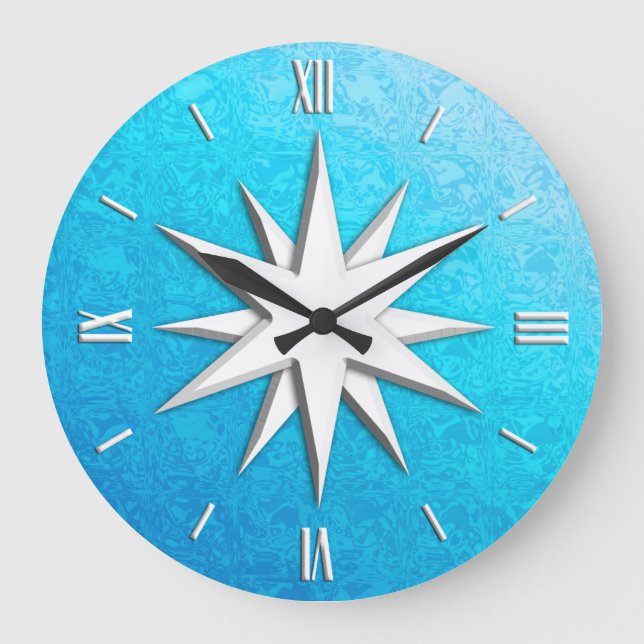 Grande Horloge Ronde Rose de boussole ivoire - arrière - plan en verre  (Recto)