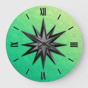Grande Horloge Ronde Rose des vents onyx - fond vert péridot