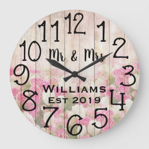 Grande Horloge Ronde Rose en bois antique personnalisée vintage sur mes