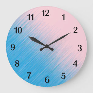Grande Horloge Ronde Rose et bleu brossés avec 12 chiffres noirs