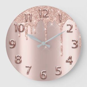 Grande Horloge Ronde Rose Gold Arabic Number Glitter Drip Blush