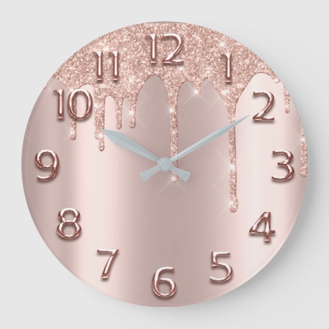 Grande Horloge Ronde Rose Gold Arabic Number Glitter Drip Blush (Recto)