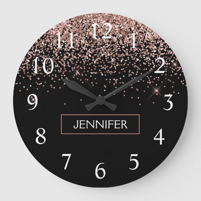 Grande Horloge Ronde Rose Gold Blush Parties scintillant rose Monogramm (Recto)