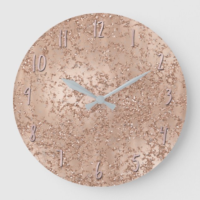 Grande Horloge Ronde Rose Gold Blush Pink Glam Sparkle Crackle Chic (Recto)