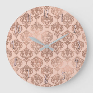 Grande Horloge Ronde Rose Gold Blush Rose Moderne Glamour Damassé