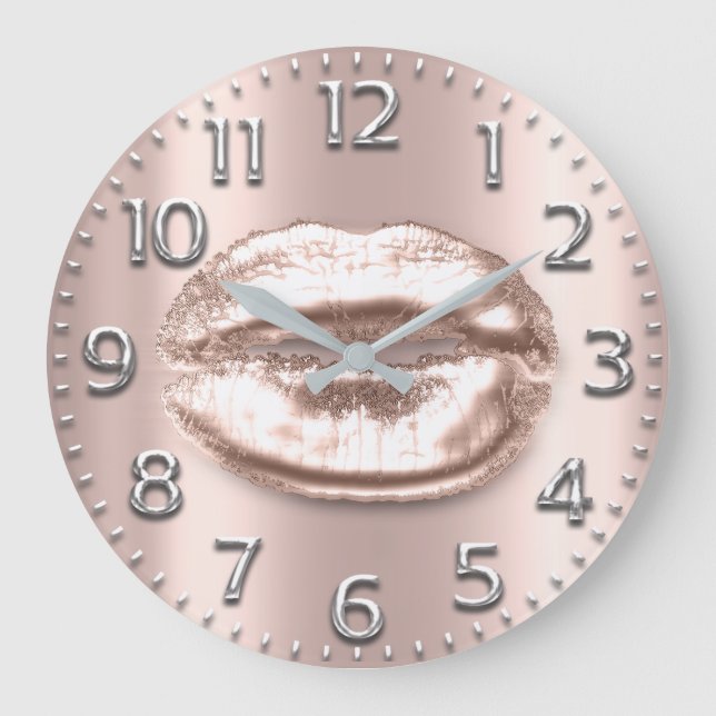 Grande Horloge Ronde Rose Gold Lips Numéro Blush Silver Grey Gris (Recto)