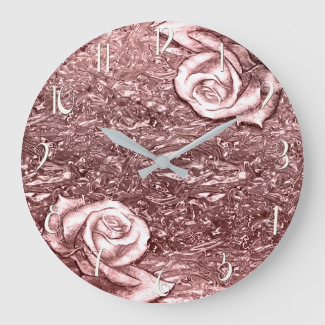 Grande Horloge Ronde Rose Gold Liquid Chrome métal Chic Glam (Recto)