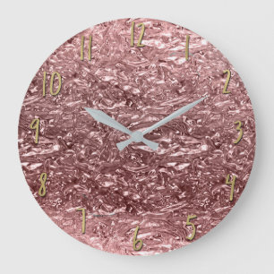Grande Horloge Ronde Rose Gold Liquid Chrome métal Chic Glam