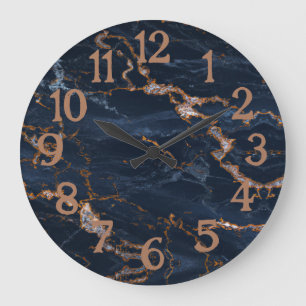 Grande Horloge Ronde Rose Gold Marbre Agate Bleu Marine