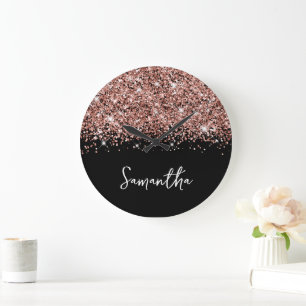 Grande Horloge Ronde Rose Gold Pailleté Verni Noir et Blanc Nom