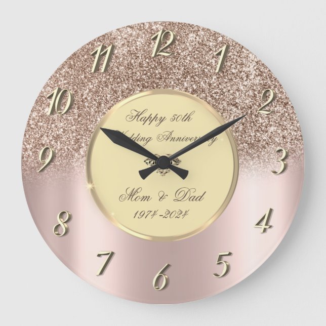 Grande Horloge Ronde Rose Gold Parties scintillant Ombre 50e anniversai (Recto)