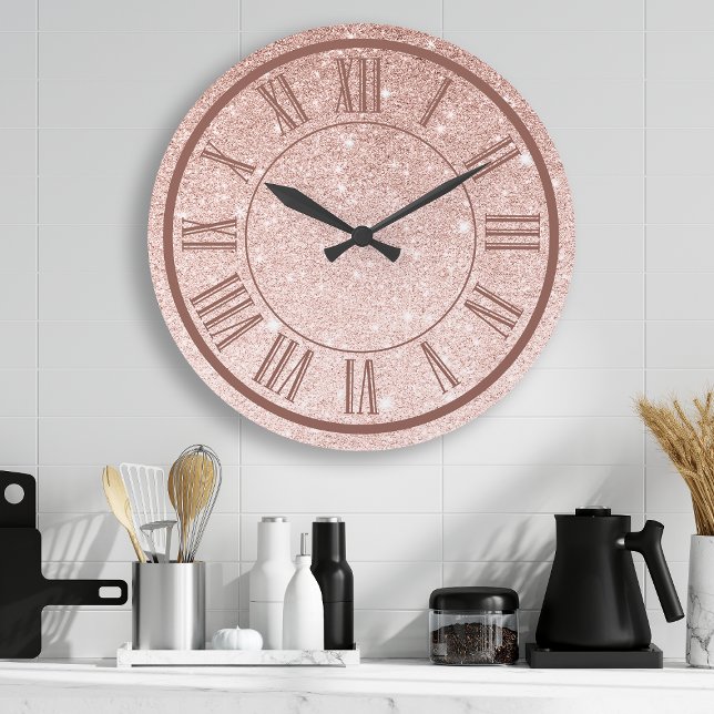 Grande Horloge Ronde Rose Gold Parties scintillant Roman Numéros Étince (Créateur téléchargé)