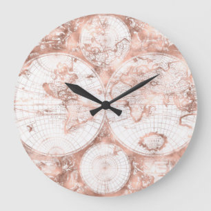 Grande Horloge Ronde Rose Gold Pink MetParties scintillant Carte du mon