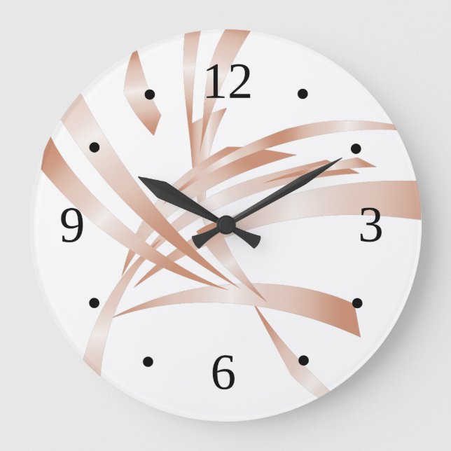 Grande Horloge Ronde Rose Gold White Art Abstrait moderne (Recto)