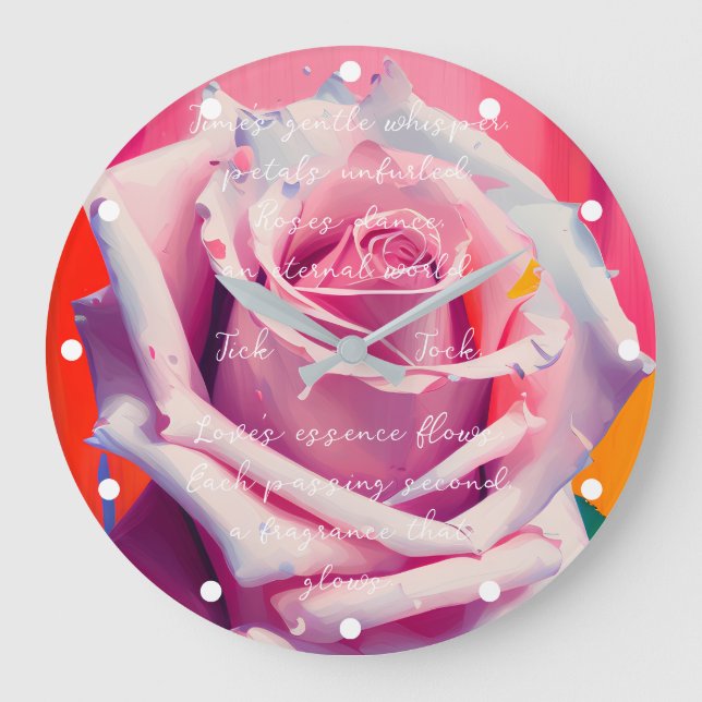 Grande Horloge Ronde Rose gras en fleurs poème Bohemian Artsy (Recto)