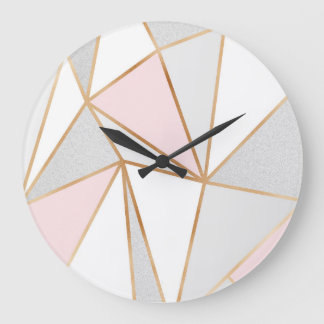 Grande Horloge Ronde Rose, Grey & Gold Geo