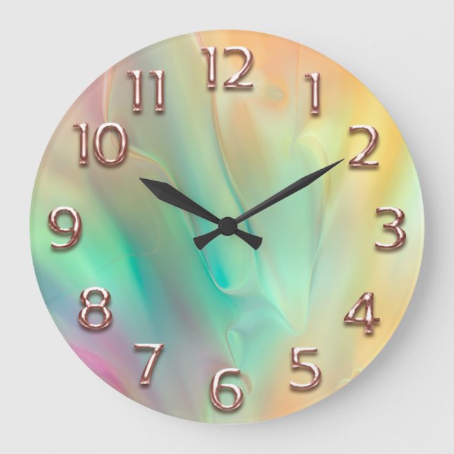 Grande Horloge Ronde Rose Holographe Abstract Numbers Green (Recto)