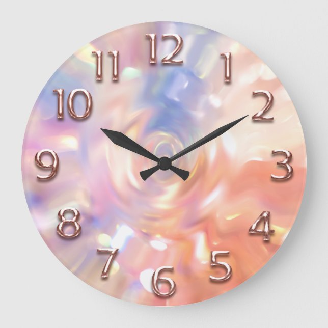 Grande Horloge Ronde Rose Holographe Arabe Numbers Glitter Rose (Recto)