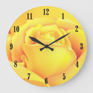 Grande Horloge Ronde Rose jaune soleil Nombres noirs