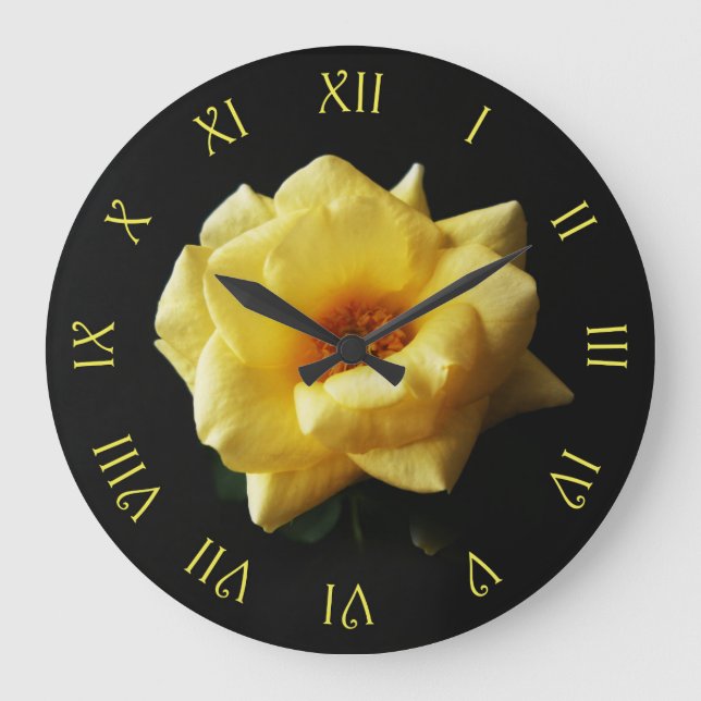 Grande Horloge Ronde Rose Jaune Sur Script Jaune Noir Roman Numberswc (Recto)