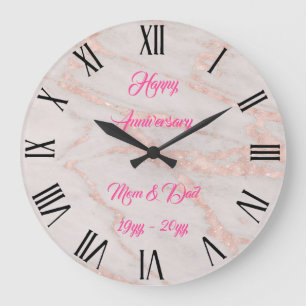 Grande Horloge Ronde Rose Luxueux Rose Pâle Paillettes Marbre Personnal