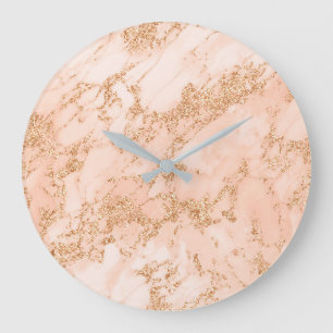 Grande Horloge Ronde Rose or parties scintillant marbre abstrait