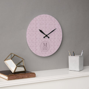 Grande Horloge Ronde Rose Pâle Pastel Dots de Paillettes en Or Motif