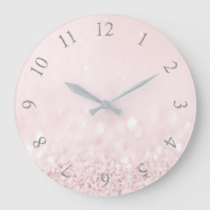 Grande Horloge Ronde Rose Pastel Poudre Parties scintillant chiffres ar