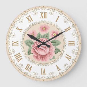 Grande Horloge Ronde Rose pastel rose amande vintage chic français