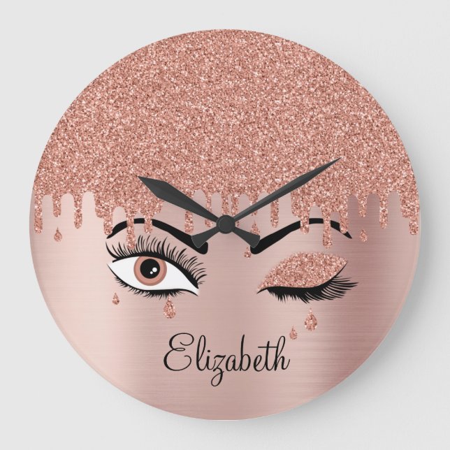 Grande Horloge Ronde Rose Pink Gold Eyelashes Dripping Glitter (Recto)