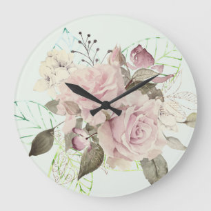 Grande Horloge Ronde Rose Rose Floral