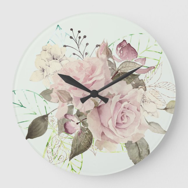 Grande Horloge Ronde Rose Rose Floral (Recto)