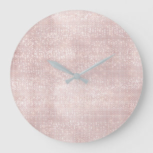 Grande Horloge Ronde Rose Rose Or Faux brosse diamant métallique Sparkl