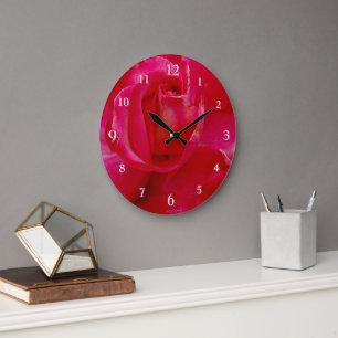 Grande Horloge Ronde Rose rouge brillante Grosse photo