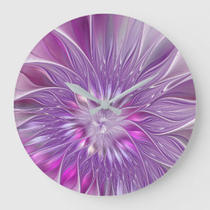 Grande Horloge Ronde Rose violet passion Fleur Art Abstrait Fractal