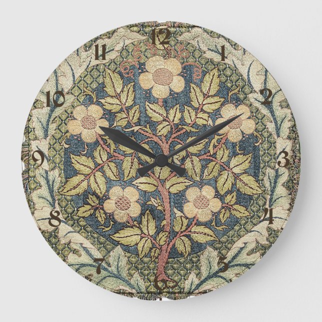 Grande Horloge Ronde Rose Wreath Art Floral Vintage par William Morris (Recto)