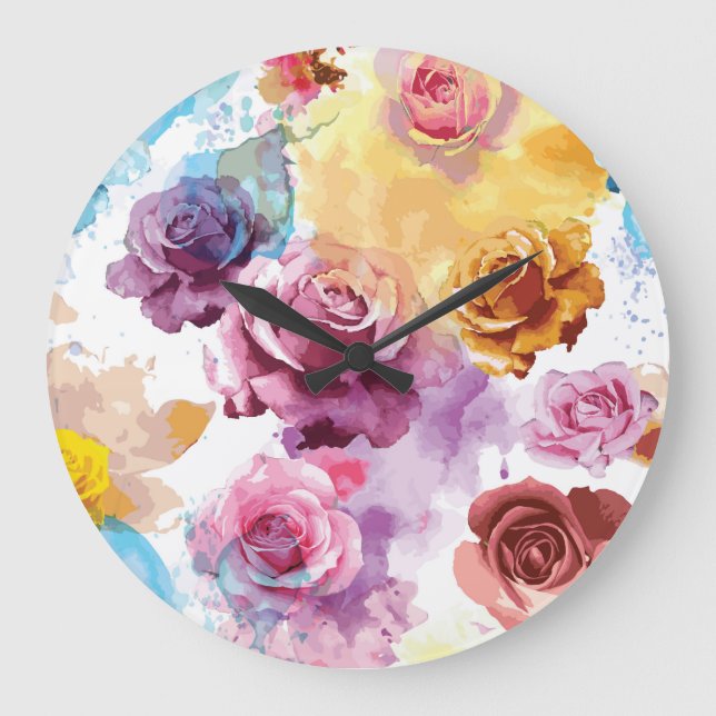 Grande Horloge Ronde Roses aquarelle (Recto)