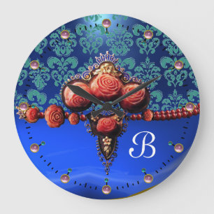 GRANDE HORLOGE RONDE ROSES CORAIL ROUGE, DAMAS MONOGRAMME SAPPHIR BLEU