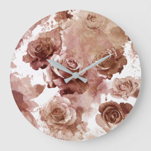 Grande Horloge Ronde Roses d'aquarelle 3