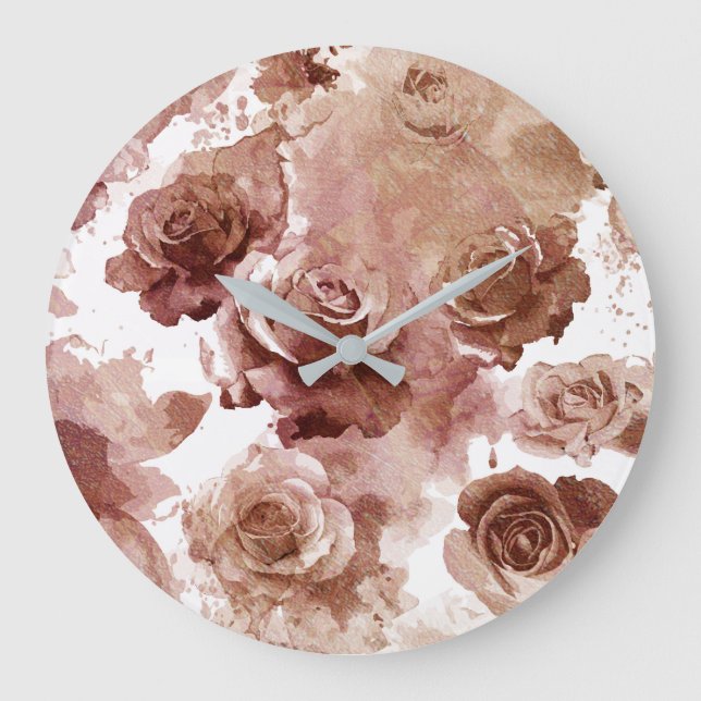 Grande Horloge Ronde Roses d'aquarelle 3 (Recto)